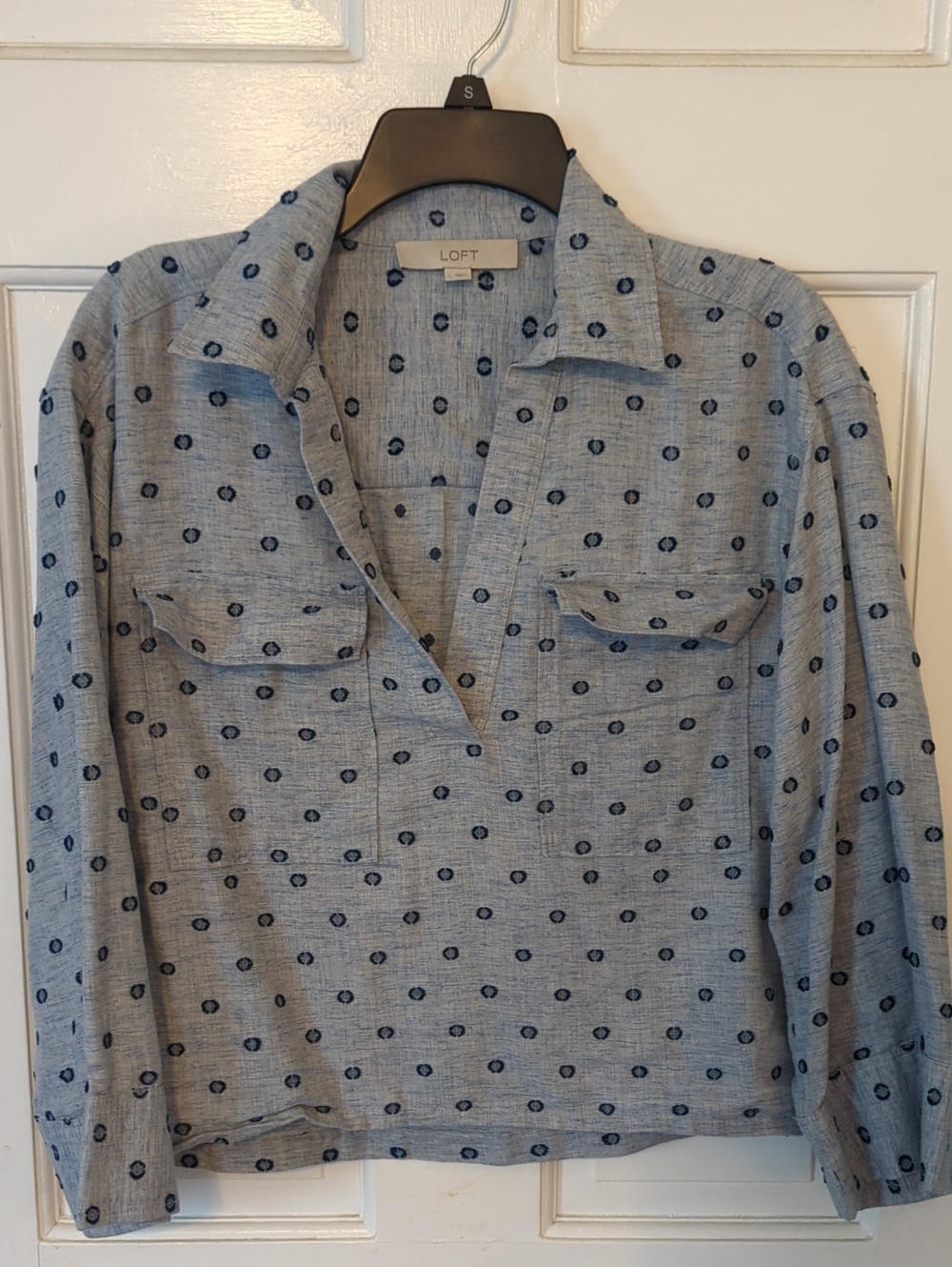 BOGO 💚 LOFT Light Blue Shirt with Navy Dot Print